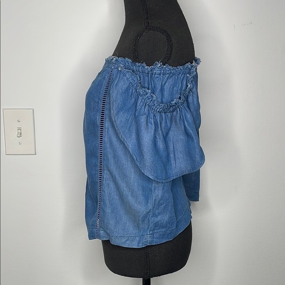 DESIGN LAB LORD & TAYLOR Blue Off-Shoulder Women's Top - Picture 6 of 13